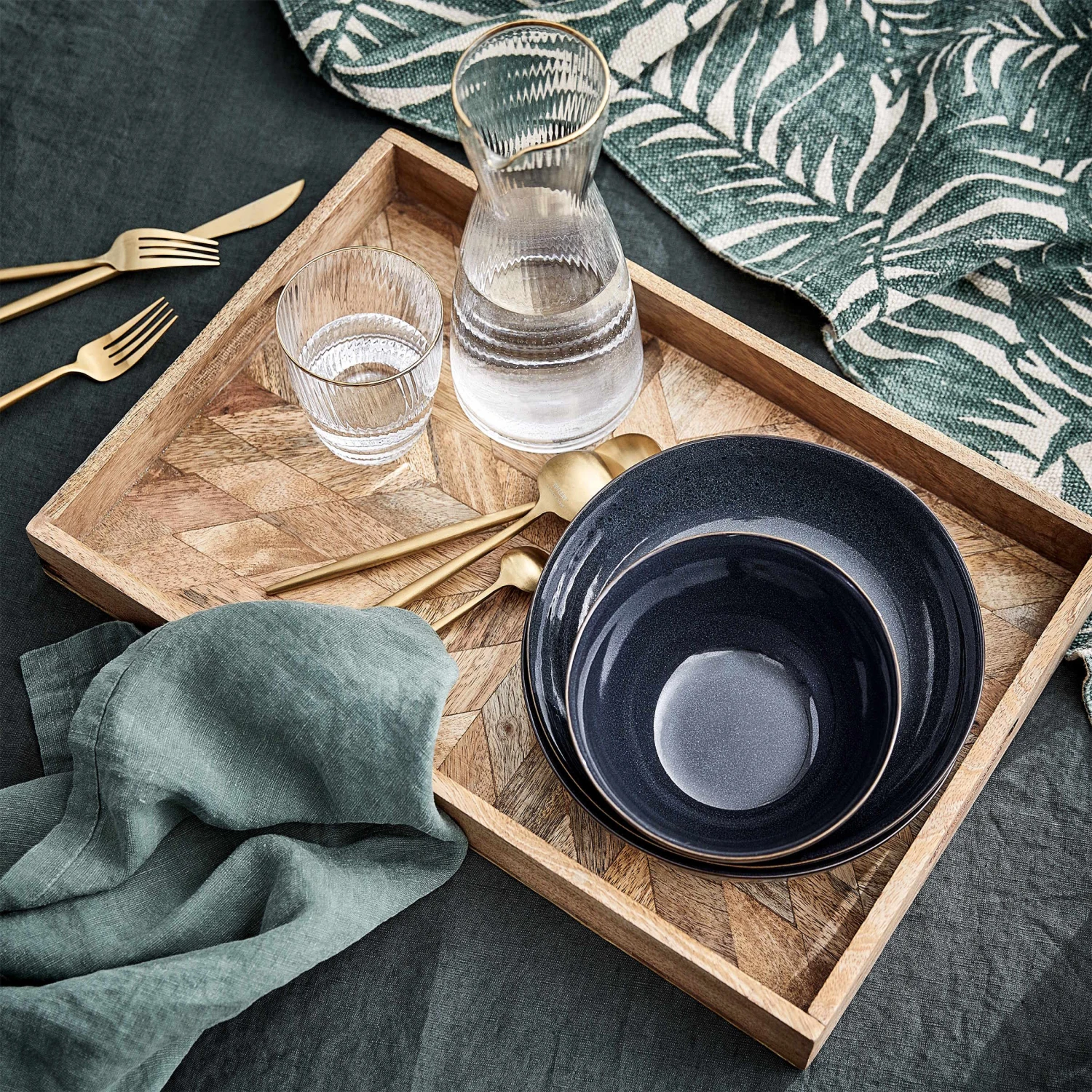 MANGO DAYS Deko-Tablett Mit Intarsienmuster L 46 X B 31cm 4 MANGO DAYS Deko-Tablett Mit Intarsienmuster L 46 X B 31cm – Bild 2